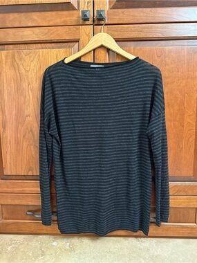 Vince Black & Charcoal Striped boatneck tissue weight sweater